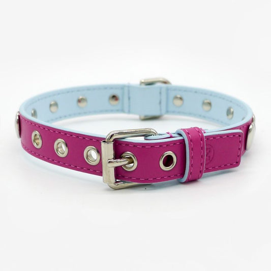 Emma Firenze Leather Dog Collar with Hearts Motif in Lemon or Fuschia