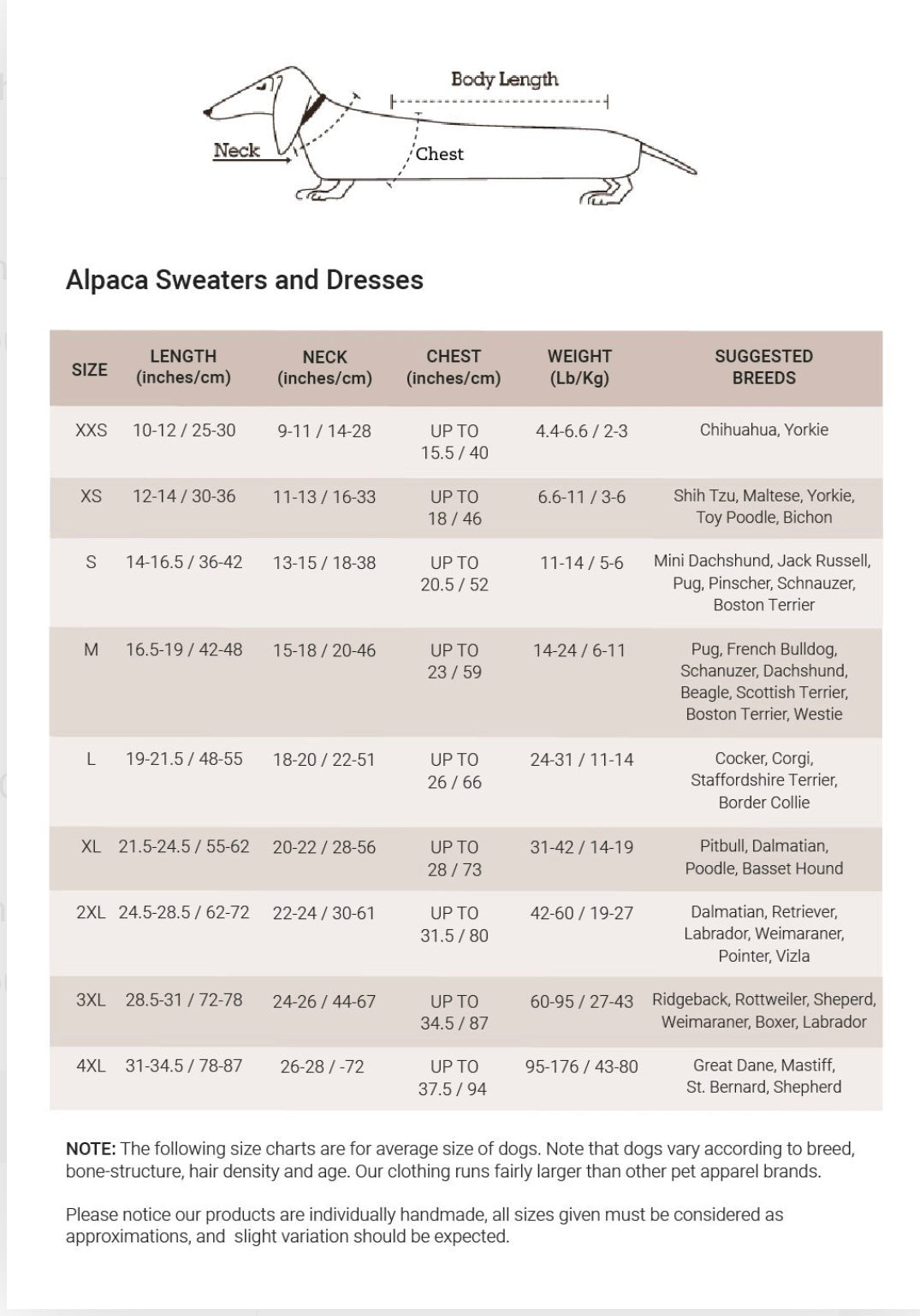 size chart