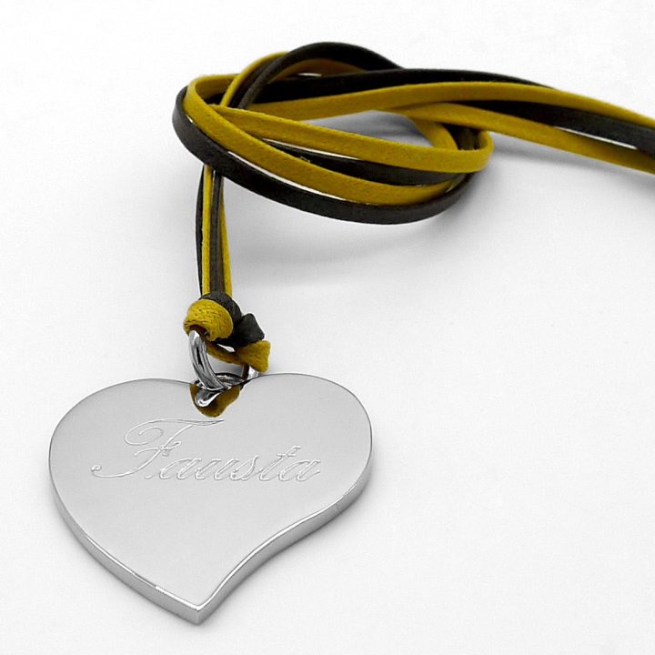 Dog Tag Heart Medallion in Polished Nickel