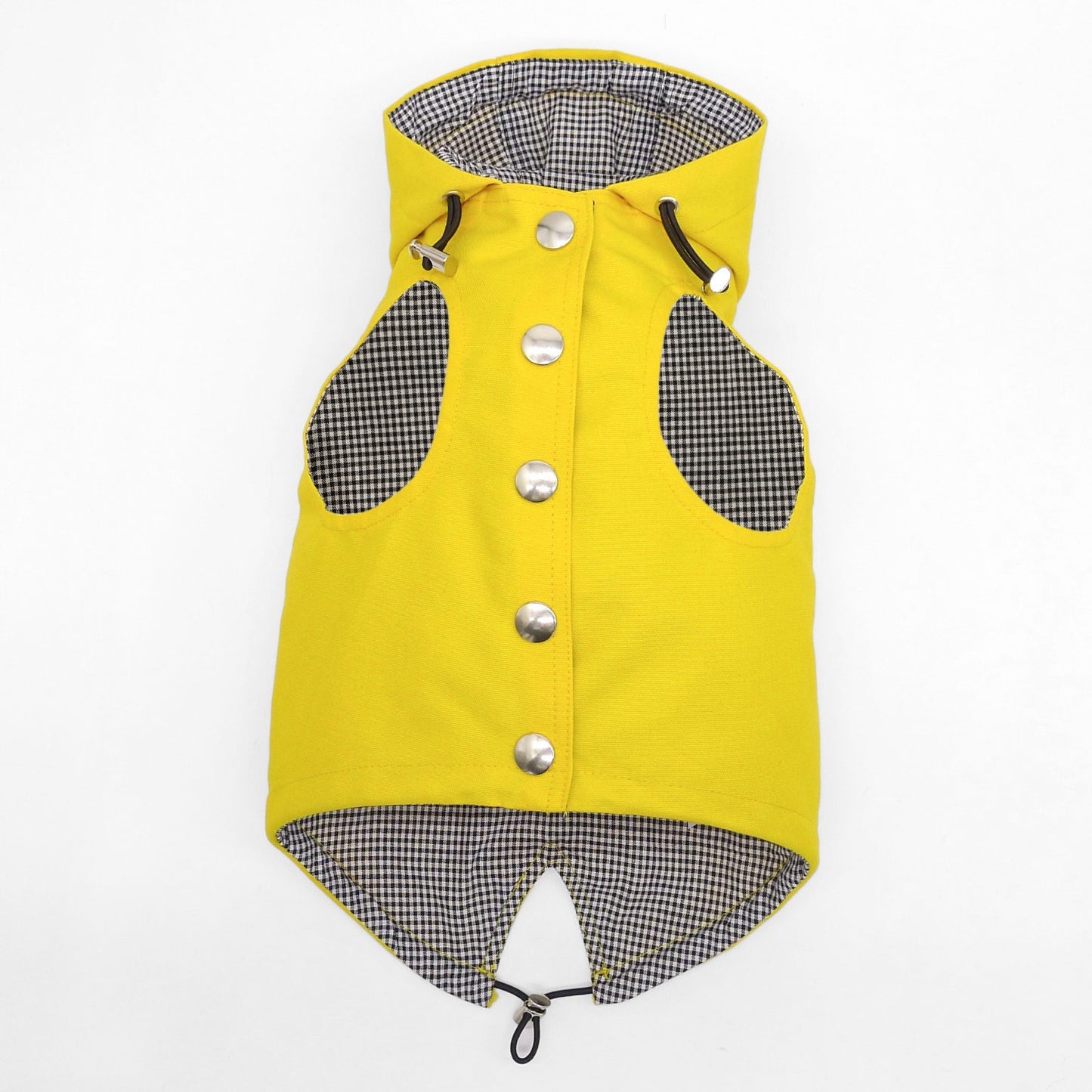 EMMA FIRENZE MADE TO MEASURE Dog RAINCOATS IN "FIRE DOG" YELLOW & "REFLECTIVE" SILVER