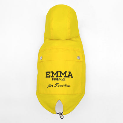 EMMA FIRENZE MADE TO MEASURE Dog RAINCOATS IN "FIRE DOG" YELLOW & "REFLECTIVE" SILVER