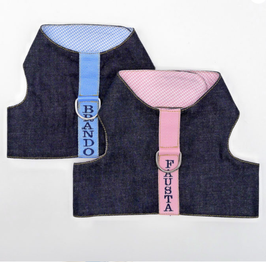 EMMA FIRENZE HAND MADE Dog HARNESS IN CANVASS & DENIM PERSONALISED WITH NAME (up to 6 letters)