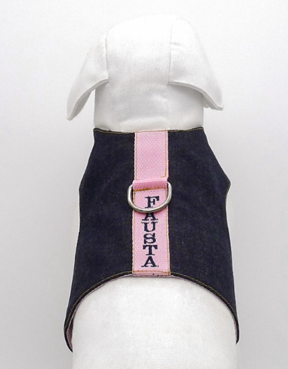 EMMA FIRENZE HAND MADE Dog HARNESS IN CANVASS & DENIM PERSONALISED WITH NAME (up to 6 letters)