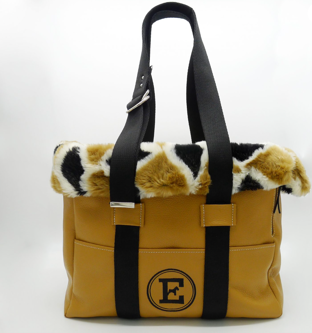 EMMA FIRENZE CAMEL DOG LEATHER CARRIER BAG WITH FAUX FUR