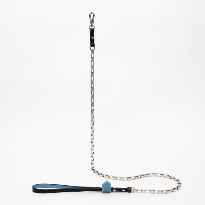 Emma Firenze Dog Lead in Taffy Pink & Scarlett or Azure & Navy with Rectangular Link Chain in Brass