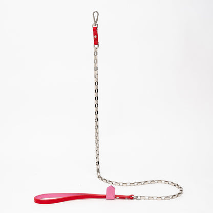 Emma Firenze Dog Lead in Taffy Pink & Scarlett or Azure & Navy with Rectangular Link Chain in Brass